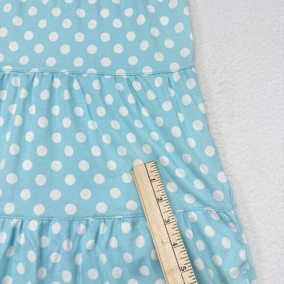 Garnet Hill Dress Size 8 Blue Polka Dot Mini Green Cotton Tiered Shift Summer - Picture 6 of 9